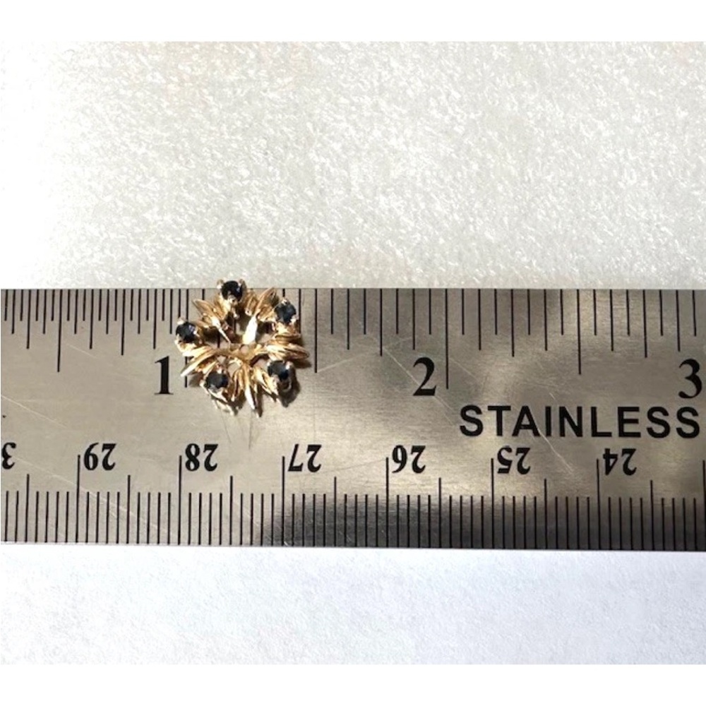 Estate 14K Yellow Gold Sapphire Stud Earring "Flower" Jackets - Picture 8 of 8